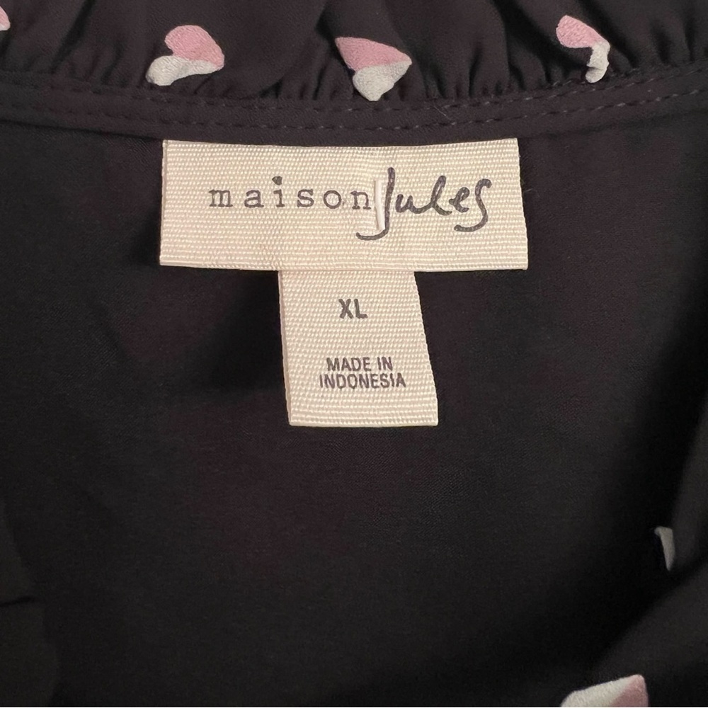 Maison Jules Heart Pattern Short Sleeve Romantic Blouse Top Black Pink Size XL - Picture 4 of 8